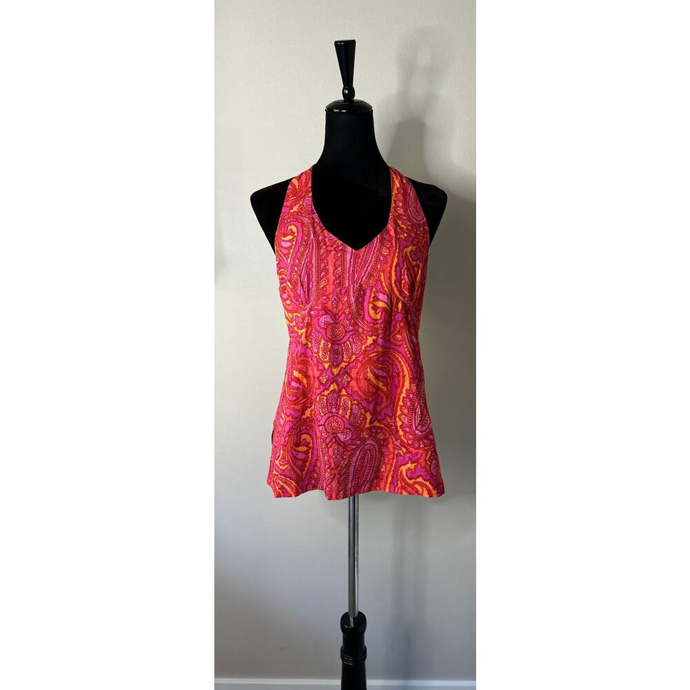 ANOKHI Paisley Print Beaded Detail Halter Neck Top in Pink Size S